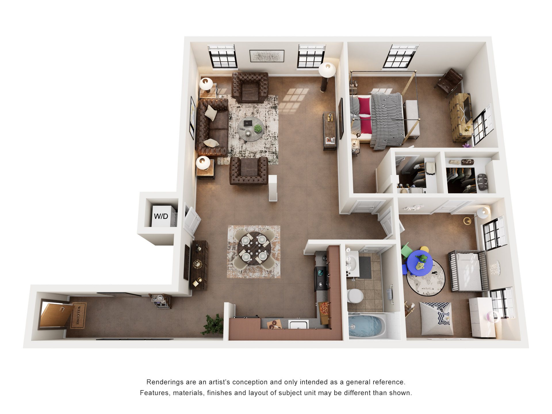 Floor plan for 2 beds, 1 bath, 1074 sqft
